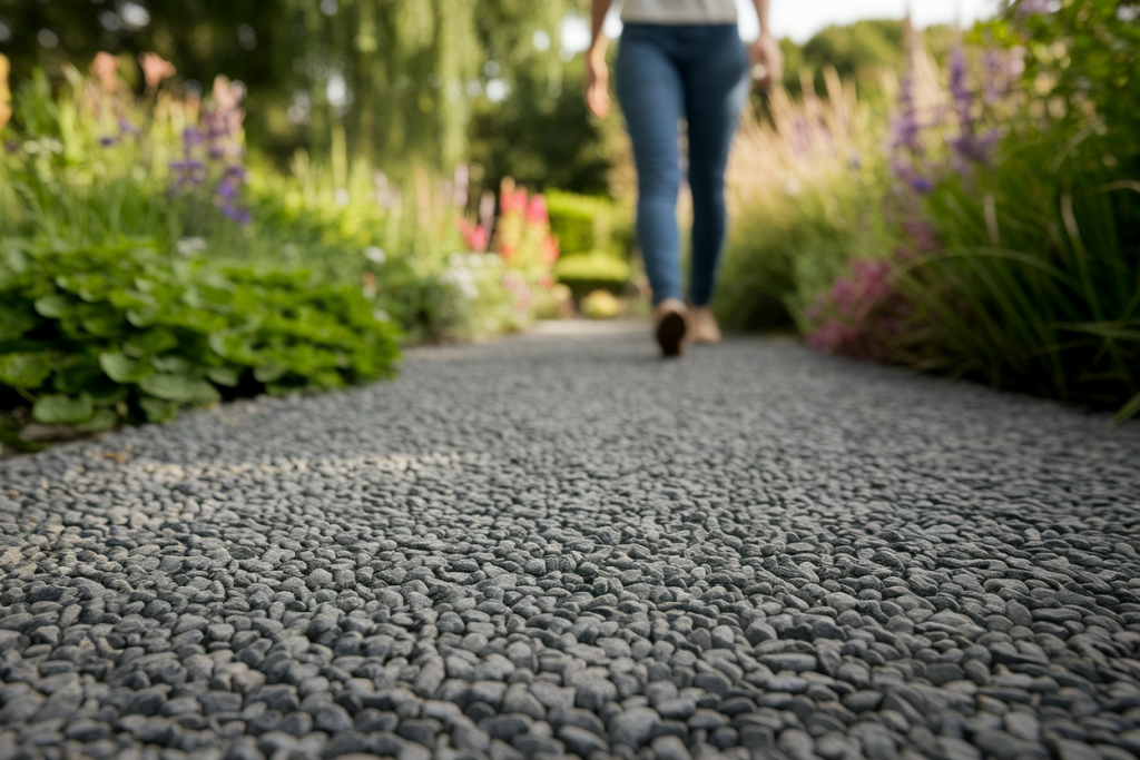 chemin-gravier-texture-personne-floue
