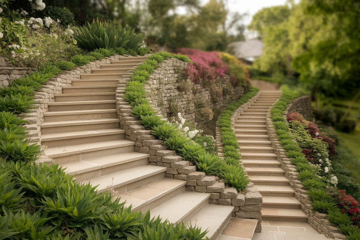 escalier-pierre-jardin-pente-fleuri