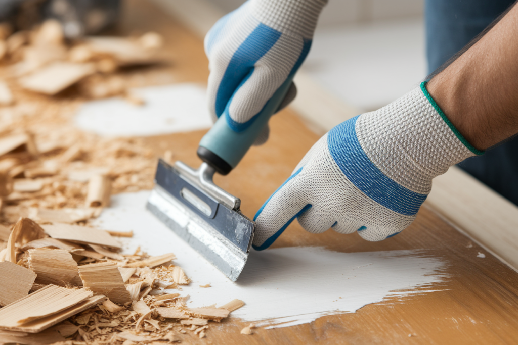 mains-gants-grattoir-bois-copeaux
