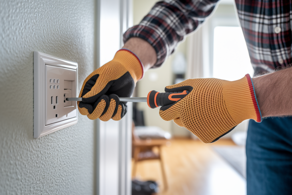 mains-gants-tournevis-prise-electrique