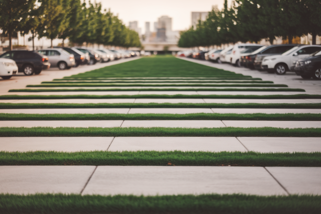 parking-herbe-paves-voitures-ville