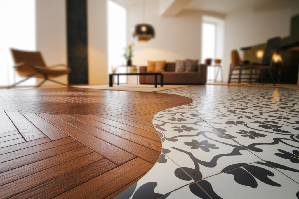 salon-moderne-parquet-carreaux-transition